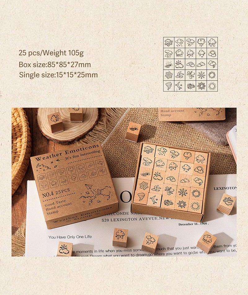 ZMLSED 25pcs Weather Wooden Rubber Stamps Kit, Cute Small Weather Theme Stamps for Decorative Diary Planner DIY Craft Scrapbook Card Making Letters Journal - Image 5